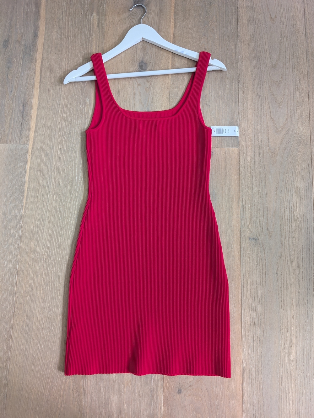 Aritzia Red Ribbed Square-Neck Mini Dress
